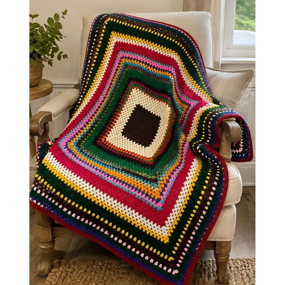 Handmade Crochet Giant Grannycore Square Blanket Throw Cottagecore 62